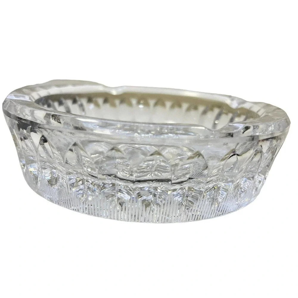 VINTAGE Crystal Cut Glass Ashtray Circle 4 Dip Heavy Flower Center